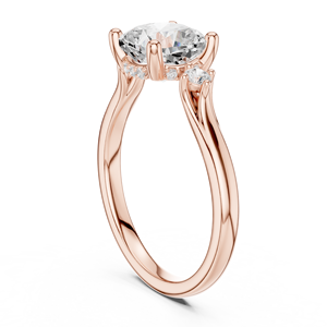 Bague en or rose à trois pierres, bague de fiançailles élégante, bague de mariage, diamant rond, solitaire, bijoux fins de luxe pour femmes - Product Image 4