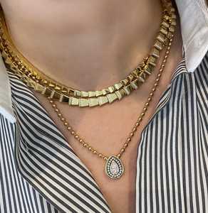 Colliers pendentifs goutte d'eau en or massif 14k 18k, sertissage pavé en rhodium noir, diamant de laboratoire taille poire, chaîne à billes de 18 pouces, bijoux fins - Product Image 6