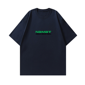 เสื้อยืดแขนสั้นสีดำสำหรับผู้ชายไนมัตพร้อมพิมพ์โลโก้สีเขียวทรงปกติเสื้อคอกลมผ้าฝ้ายเจอร์ซีย์ลำลอง - Product Image 2