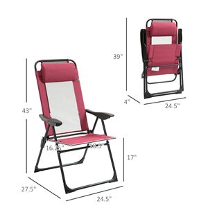 Set di 2 Sedie a Sdraio Pieghevoli da Esterno con Schienale Regolabile Rosse - Product Image 3