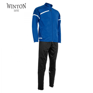 ชุดกีฬาผู้ชาย WINTON เสื้อแจ็คเก็ตสีน้ำเงินลายทางสีขาว กางเกงจ็อกเกอร์สีดำรูดเชือก ชุดกีฬาแห้งเร็ว แขนยาว สำหรับฤดูร้อน - Product Image 3