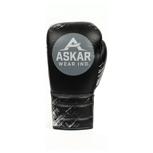 Askar Wear Ind. Boxing Gloves Leather Lace-Up Black White Design Breathable Adult Training Gear - Product Image 3