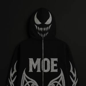 Sudadera con capucha extragrande para hombre con cremallera completa, estilo urbano cómodo y personalizado con pedrería de llama, 100% algodón French Terry, cuello con capucha - Product Image 4