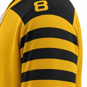 Maillot de football de qualité supérieure, coton/fibre de bambou antibactérien, col en V, jaune et noir rayé, manches longues, impression sublimée, unisexe - Product Image 3