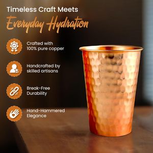 Verres à eau en cuivre pur 300 ml, gobelets martelés en cuivre pur pour boire, verres pour la santé ayurvédique, pour les fêtes - Product Image 2
