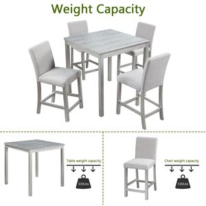 5-Piece Counter Height Dining Room Set Wooden <b>Square</b> <b>Table</b> with 4 Upholstered Chairs <b>Kitchen</b> <b>Table</b> Set - Product Image 6
