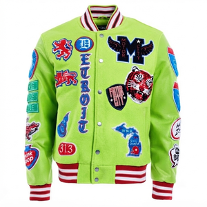 Varsity Jacket Lite Green Custom Letterman <b>Baseball</b> Bomber Men's Streetwear Vintage Embroidered Patch Chenille Front 3D Athletic - Product Image 1