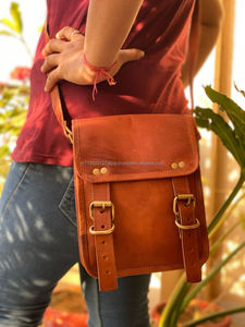 Bolso de mano de cuero de cabra auténtico hecho a mano, bolso de hombro tipo bandolera estilo Vintage auténtico para mujer - Product Image 2