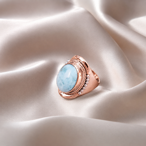 925 Sterling <b>Silver</b> Oval Blue Larimar Gemstone Handmade Boho <b>Statement</b> <b>Ring</b> Rose Gold & Yellow Gold Plated Luxury Jewelry - Product Image 4