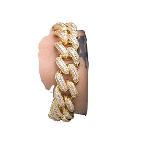 Precio Mayorista Estilo Antiguo Moissanite Pulsera Chapado En Oro Amarillo 19mm Miami Tres Filas Pulsera Cubana Hip Hop Aniversarios - Product Image 1