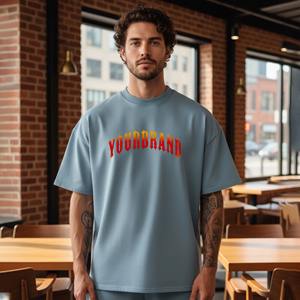 เสื้อยืดผู้ชายสไตล์วินเทจแฟชั่นใหม่ ทรงโอเวอร์ไซส์ ผ้าทอ 100% คอโอ แขนสั้น ทรงหลวม ไหล่ตก ไซส์พลัส - Product Image 3