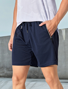 Pantalones Cortos Deportivos de Secado Rápido para Hombre, Color Sólido, Spandex, Cintura Media, Cierre con Cordón, Bolsillos con Cremallera, Logotipo Frontal, Ropa Casual, Negro - Product Image 6