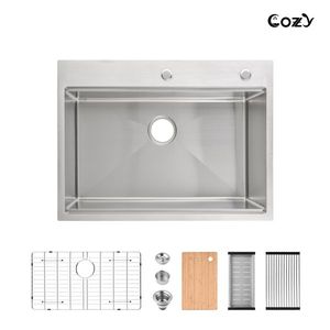 Lavello da Cucina Moderno 30x22 Pollici, Vasca Singola Multifunzionale Sottopiano con Cascata a Pioggia, Lavello da Cucina Artigianale in Acciaio Inox - Product Image 1