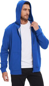 Men's Hooded Zip-Up <b>Sweatshirt</b> Solid Color Casual French Terry Regular Fit Autumn Wear - Product Image 2
