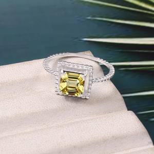 Anillo de Zafiro Amarillo, Plata de Ley 925, Corte Asscher, Gema, Anillo de Compromiso para Mujer, Regalo, Joyería Fina - Product Image 3