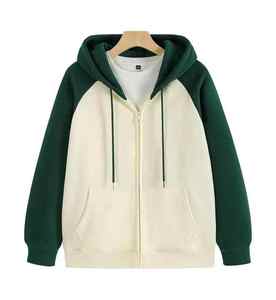 Sudadera con capucha unisex con cremallera y bloques de color, chaqueta casual de forro polar personalizada al por mayor, sudadera de manga larga estilo streetwear con bolsillos - Product Image 1