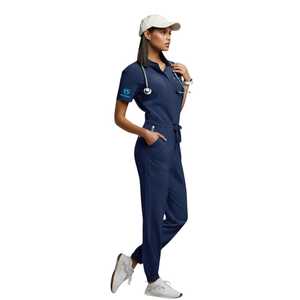 Pantalones Rectos Unisex de Alta Calidad en Satén de Algodón, Color Verde Musgo, Azul Marino, Azul Real, Negro y Blanco, Elásticos, para Enfermeros de Hospital - Product Image 2