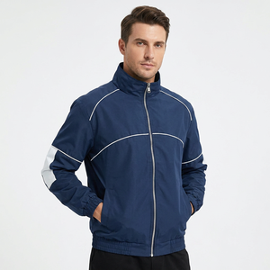 Chaqueta Bomber Deportiva Azul Marino para Hombre, Cuello Alto, Cierre de Cremallera Frontal, Resistente al Viento, Transpirable, Poliéster Ecológico, Ropa de Otoño - Product Image 5