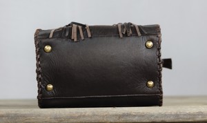 Western Style 100% Genuine Leather Speedy Handbag With Cowhide Panel & Brown Florals Tooling Black & White Cowhide Fur For Women - Product Image 6