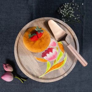 Natural Mango Wood Handmade <b>Cake</b> <b>Stand</b> with Printing Round Shape Eco-Friendly & Non-Toxic for Home Commercial Use by Curio Craft - Product Image 5