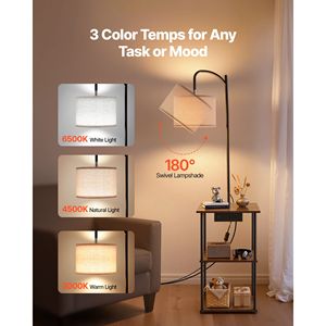 Lampada da Terra con Tavolino Stretto a 3 Livelli, Mensole Aperte, Illuminazione LED a 3 Colori, Comodino Laterale in Acciaio - Product Image 3