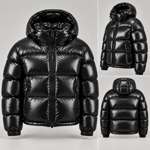 Veste d'hiver personnalisée en duvet, col montant, tissu en toile respirant, style décontracté, fermeture éclair, capuche intégrée, vestes pour hommes - Product Image 1