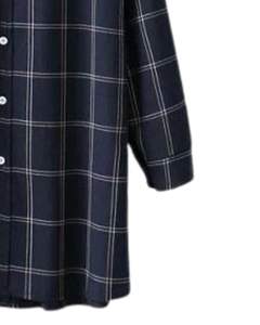Vestido Camisero Largo Personalizado para Mujer, Azul Marino, Diseño a Cuadros, Estilo Túnica Holgada, Cierre de Botones, Casual, de Algodón Suave - Product Image 6