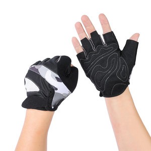Gants de cyclisme demi-doigts, noir, blanc, gris, design camouflage, fermeture à boucle et crochet, unisexe, matière polyester respirante - Product Image 5