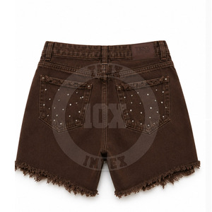 Fabricant professionnel de shorts en jean déchirés avec strass 100% coton, taille haute, shorts en denim personnalisés à vendre - Product Image 2