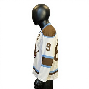 Custom Ice Hockey Jersey Men's White Brown Cartoon <b>Dog</b> Front 69 Shore Sublimated V-Neck Full Sleeve Polyester Breathable - Product Image 4