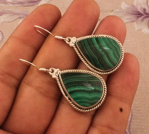 Pendientes Colgantes de Malaquita Hechos a Mano, Plata de Ley, Piedra Preciosa Verde Natural, Joyería Boho, Regalo de Moda para Mujer - Product Image 3