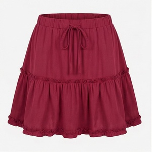 Jupe courte à volants pour femmes, taille élastique, couleur unie, style A, jupe en mousseline décontractée - Product Image 1