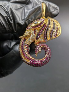 <b>Elephant</b> Pendant Moissanite 925 Silver With Ruby And Diamond Inlay Micro Insert Themed Charm Unisex Hiphop Jewelry <b>Gift</b> - Product Image 1
