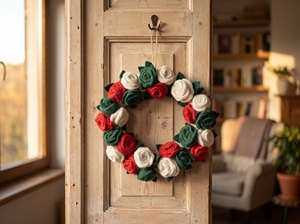 Corona Floral de Fieltro Hecha a Mano al por Mayor para Puerta Principal, Decoración de Pared para Primavera/Verano, Corona de Flores de Fieltro de Lana Personalizada - Product Image 5