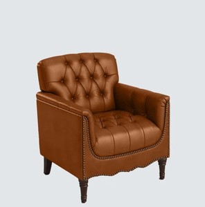 Brown Tufted PU Leather Chesterfield Accent Armchair Wood Legs Traditional Style Living Room Sofa One Seat Upholstered <b>Chair</b> - Product Image 4