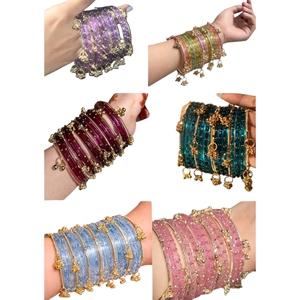ชุดกำไลข้อมือคุณภาพสูงสีทองแบบแคชเมียร์ จุมกี ชิมเมอร์ กุนโกร สำหรับงานแต่งงานและงานปาร์ตี้ พรีเมียม ปัญจาบ ชูริยัน ชุด 16 ชิ้น สีทอง - Product Image 5