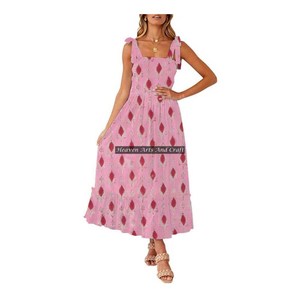 Collection d'été la plus vendue : Robe décontractée pour femme à imprimé ethnique, bretelles spaghetti, sans manches, tissée, imprimée au bloc, vêtements d'été - Product Image 4