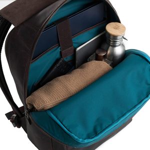 Brown Leather Travel <b>Backpack</b> for Men & Women 15 Inch Laptop Bag Vintage Multi Pocket <b>Backpack</b> with Trolley Sleeve - Product Image 2