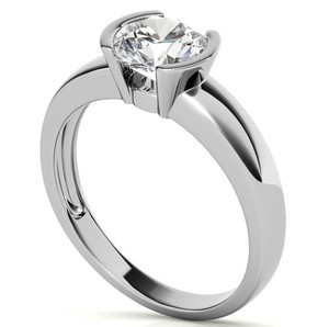 Round Cut Moissanite Half Bezel <b>Ring</b> 925 Sterling <b>Silver</b> White Gold Plated Modern <b>Solitaire</b> Engagement Wedding Promise <b>Ring</b> - Product Image 4