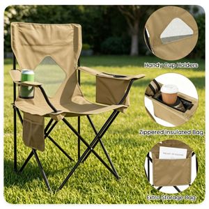 Sedia da Campeggio Pieghevole con Telaio in Metallo Resistente, Portabicchieri, Sedia Portatile da Esterno con Borsa Termica e Tasca Laterale per Parchi - Product Image 2