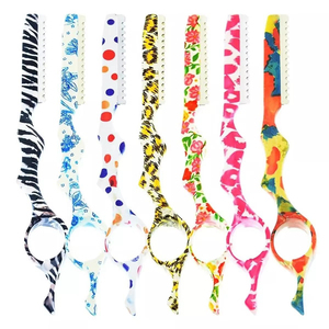 Custom Printed Plastic Handle Stainless Steel <b>Blade</b> Hair Texturizing Razor Multi Pattern Fancy <b>Barber</b> shop Styling Tool - Product Image 1