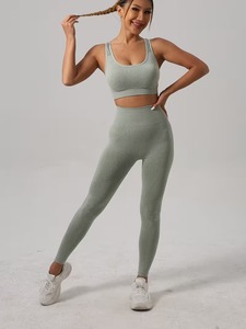 Women 2 Pcs Yoga Suit Keyhole Racerback Sports Bra and High Waist Scrunch Butt Seamless Leggings <b>Workout</b> Gym Matching Set - Product Image 4