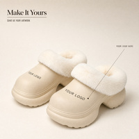 Sabots plateforme en peau de mouton pour femmes, garnis de fourrure, chaussures épaisses, chaudes et douillettes pour l'hiver, à enfiler, personnalisables avec logo OEM