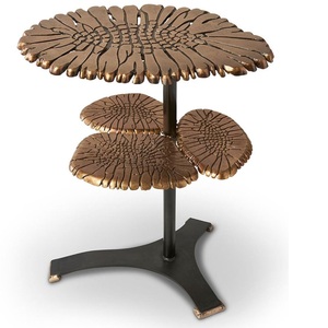 Table d'appoint en métal de forme ronde avec design écorce, table basse de qualité antique, taille personnalisée, en aluminium et laiton - Product Image 6