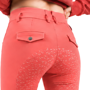Pantalon d'équitation femme rouge corail personnalisé, taille haute, legging de compression avec grip intégral en silicone, culotte d'équitation pour l'entraînement - Product Image 6