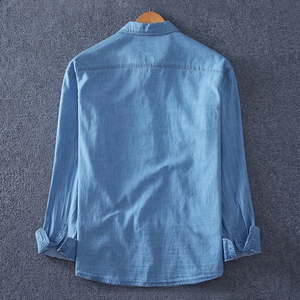 Camisa de Mezclilla para Hombre, Manga Larga, Color Sólido, Cuello Clásico, con Bolsillo, Corte Regular, Transpirable, Material de Algodón - Product Image 2