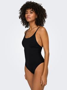 Maillot de bain une pièce noir pour femmes, col carré, coupe haute, en Spandex et Nylon extensible, coupe régulière, couleur unie - Product Image 3