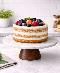 High Quality Reusable Trendy Designed Wood & <b>Marble</b> Round <b>Cake</b> <b>Stand</b> with Customizable Size for Wedding Party Home Decoration - Product Image 4