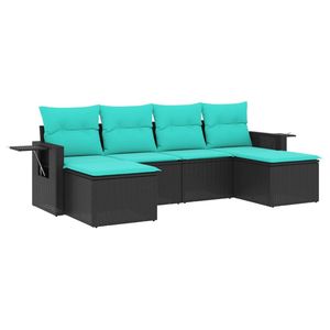 Ensemble de canapés de jardin modulaires en rotin PE noir et bleu, 6 pièces, pour salon - Product Image 2