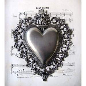 Handcrafted Silver Tin Sacred Heart Wall Sculpture Filigree Lace <b>Frame</b> Milagro Plaque Religious Folk Art Decor - Product Image 4